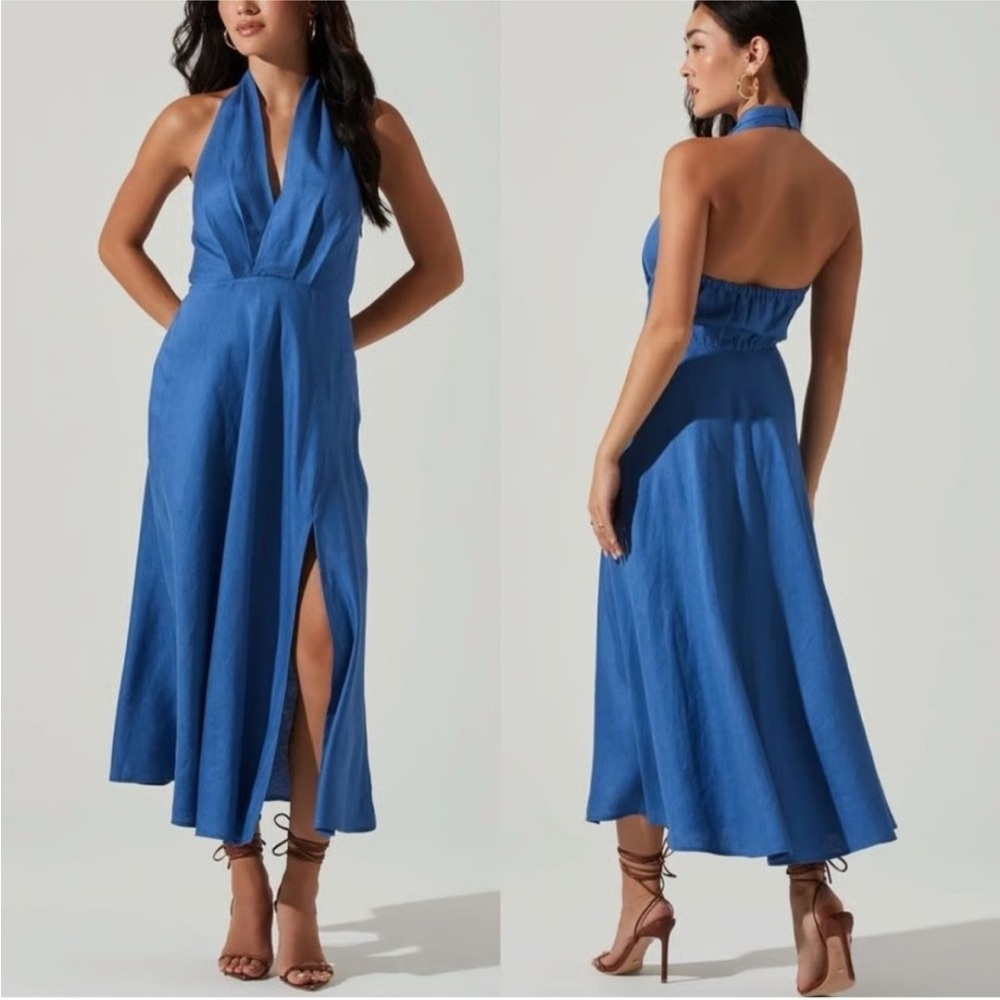 ASTR the Label Keava Halter Midi Dress Blue